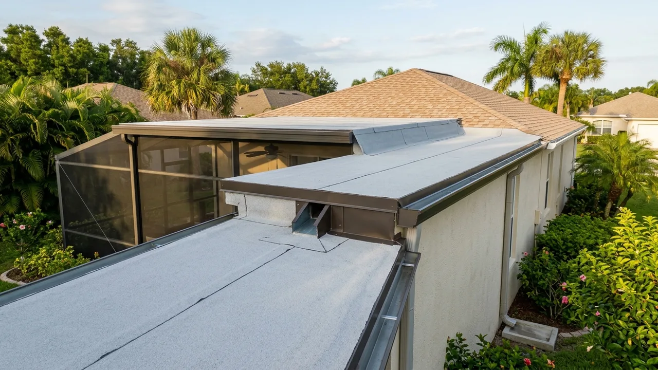 Flat roof membrane on a low-slope Fort Myers addition