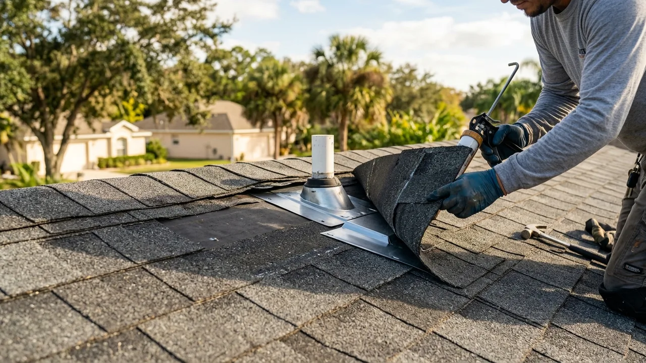 Roof leak repair on a Fort Myers home