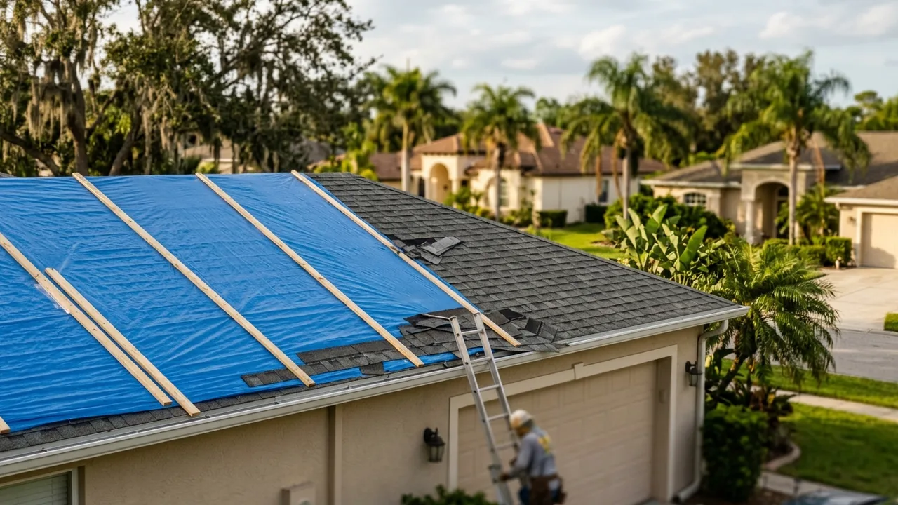 Emergency tarping after hurricane roof damage in Fort Myers