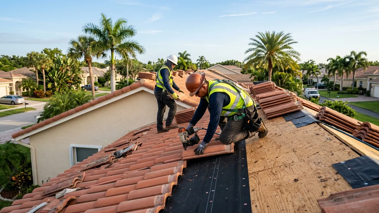 Tile roof repair and re-bedding in Fort Myers